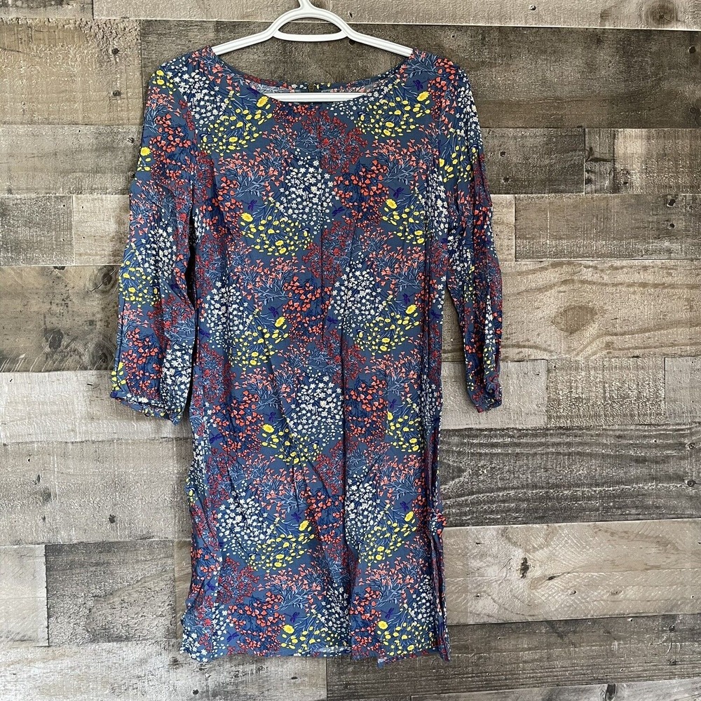 Old Navy Womens Dress Size S Blue Multicolored Floral 3/4 Sleeve Modest Work